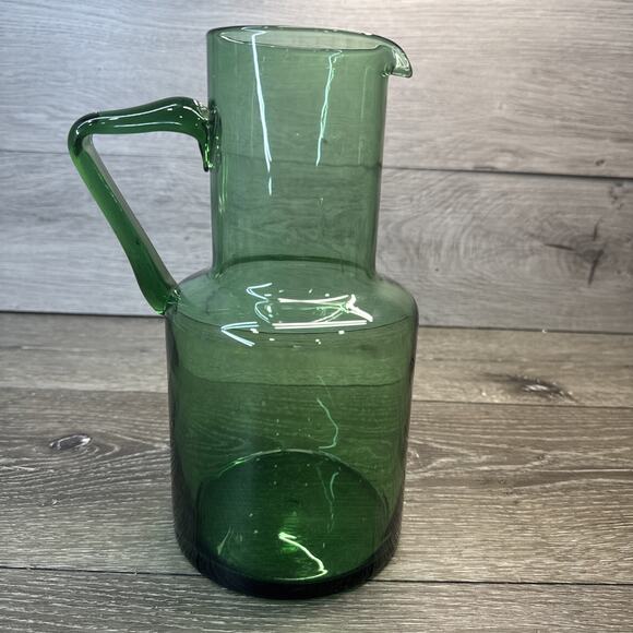 Vintage 1960s Mid Century Empoli Art Glass Emerald Green Pitcher Italian 9” Tall - Picture 4 of 6